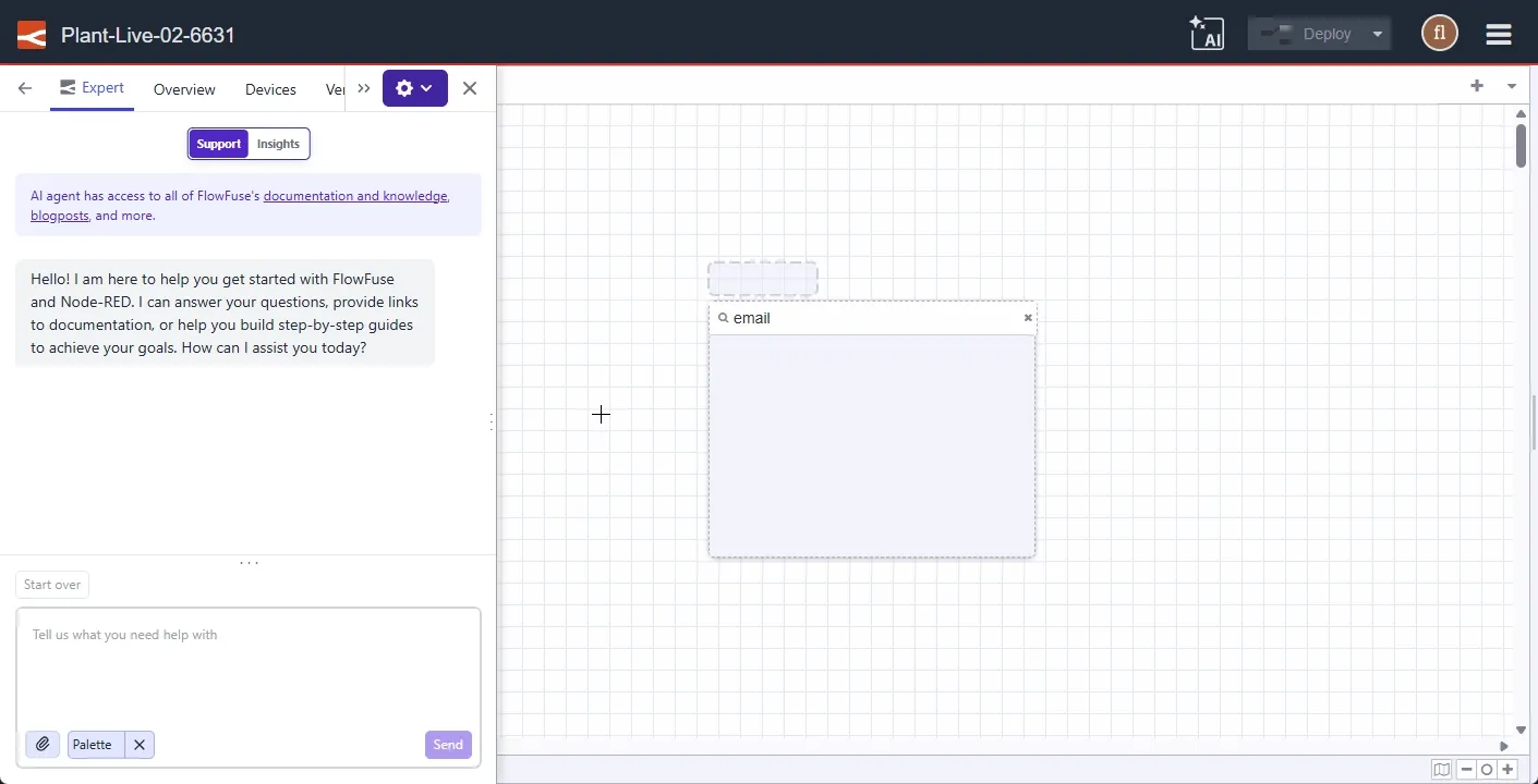 FlowFuse Expert integration with the Palette