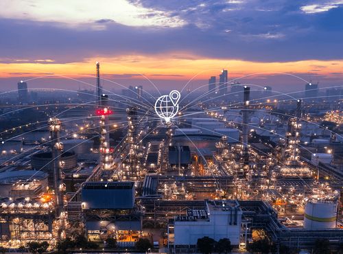 A factory centrally connected with various devices and systems